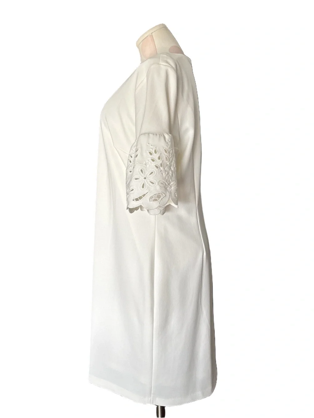 Tommy Hilfiger White Eyelet Sleeve Shift Dress - White - Size 14